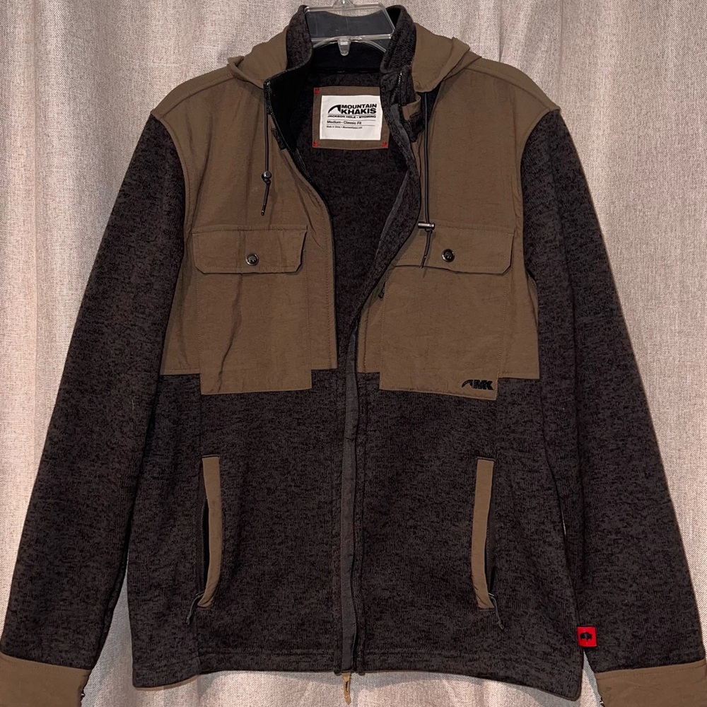 Mountain Khakis Black and Brown Zip-Up Sweater/Jacket with Removable Hood